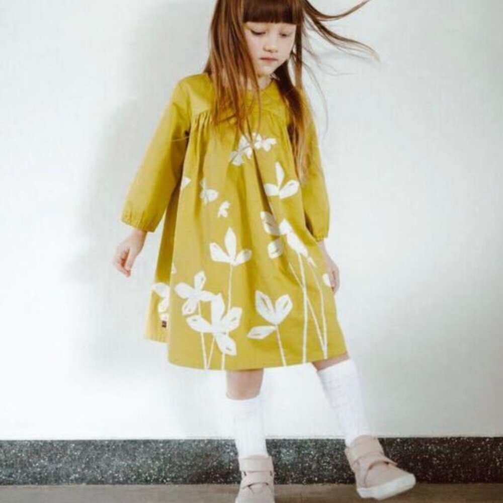 Tea Collection Mustard Yellow Floral Dress